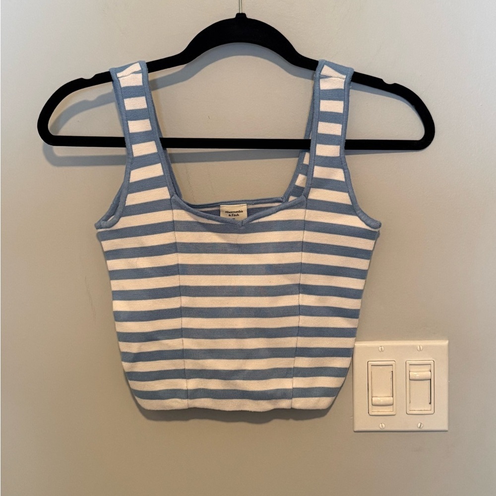 Abercrombie & Fitch Blue and White Striped Crop Top